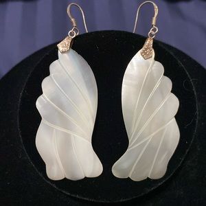 Vintage Mother of Pearl earrings, stamped .925 Serling on ear wire/french hooks